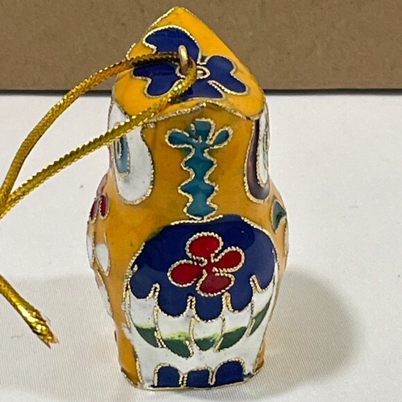 (NEW) Collectible ENAMEL CLOISONNE OWLS Set of 3 Hanging Ornaments - Picture 9 of 9